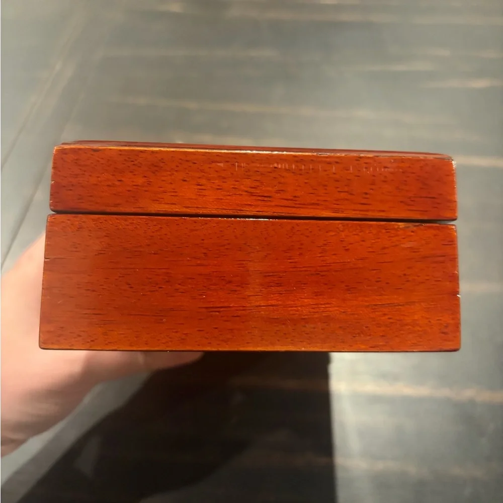 Vintage Belted Cherry Wood Jewelry Box